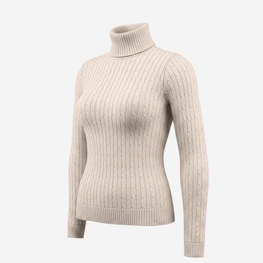 Jeanne Pierre Turtleneck Sweater Women Large Cream Cotton Cable Knit